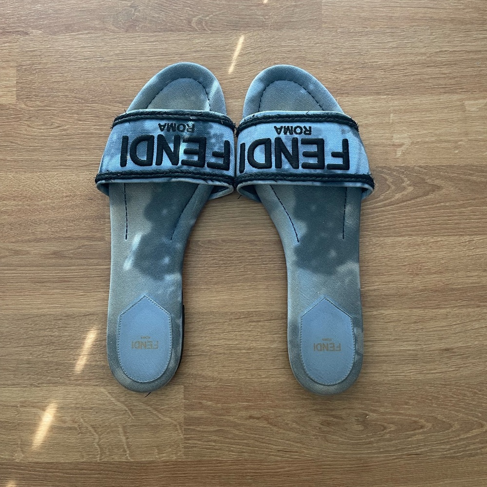 Fendi Roma Black and Blue Slides